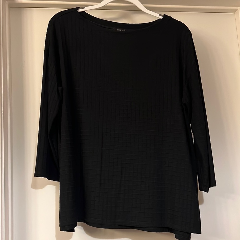 J. Jill Medium Black Wearever Collection Windowpane Patterned 3/4 Sleeve Top